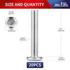 M10 x 45mm 20Pcs Flat Head Hex Socket Cap Screws Bolts, 304 Stainless Steel 18-8, Full Thread by SG TZH (with Hex Spanner)