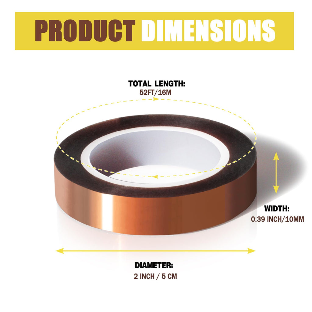 MEBMIK 2 Rolls 10mm x16m(52FT) Heat Tape High Temperature Heat Resistant Tape Heat Transfer Tape for Heat Sublimation Press Vinyl,No Residue