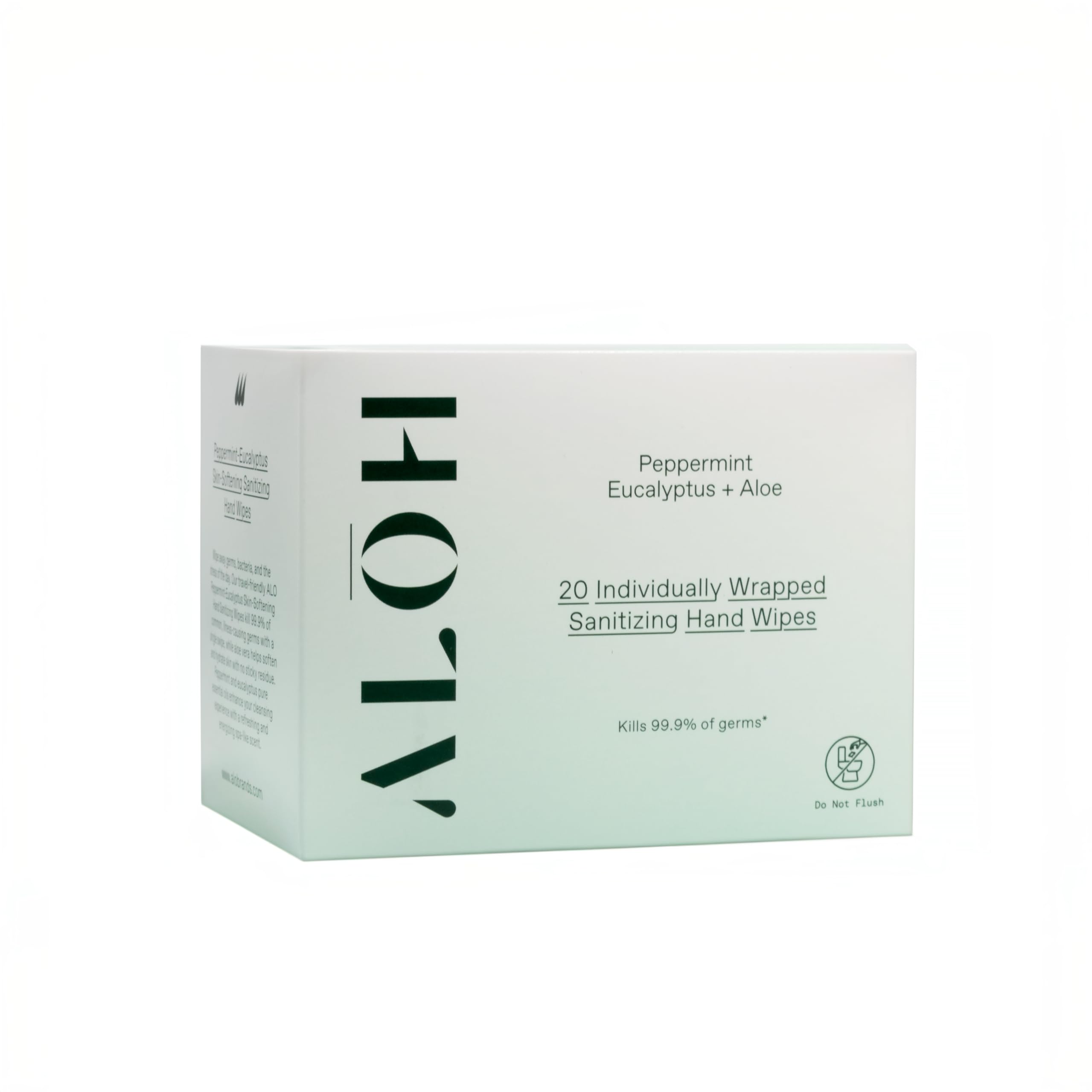 AL��H Skin - Softening Sanitizing Hand Wipes ��� Peppermint + Eucalyptus Aloe (1 Box of 20 Individually Wrapped Wipes)