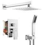 SR SUN RISE Polished Chrome Square Rainfall Shower Head and Handle Set, Wall Mounted Shower Fixtures, Metal Shower Faucet Trim Repair Kits (With Shower Valve)