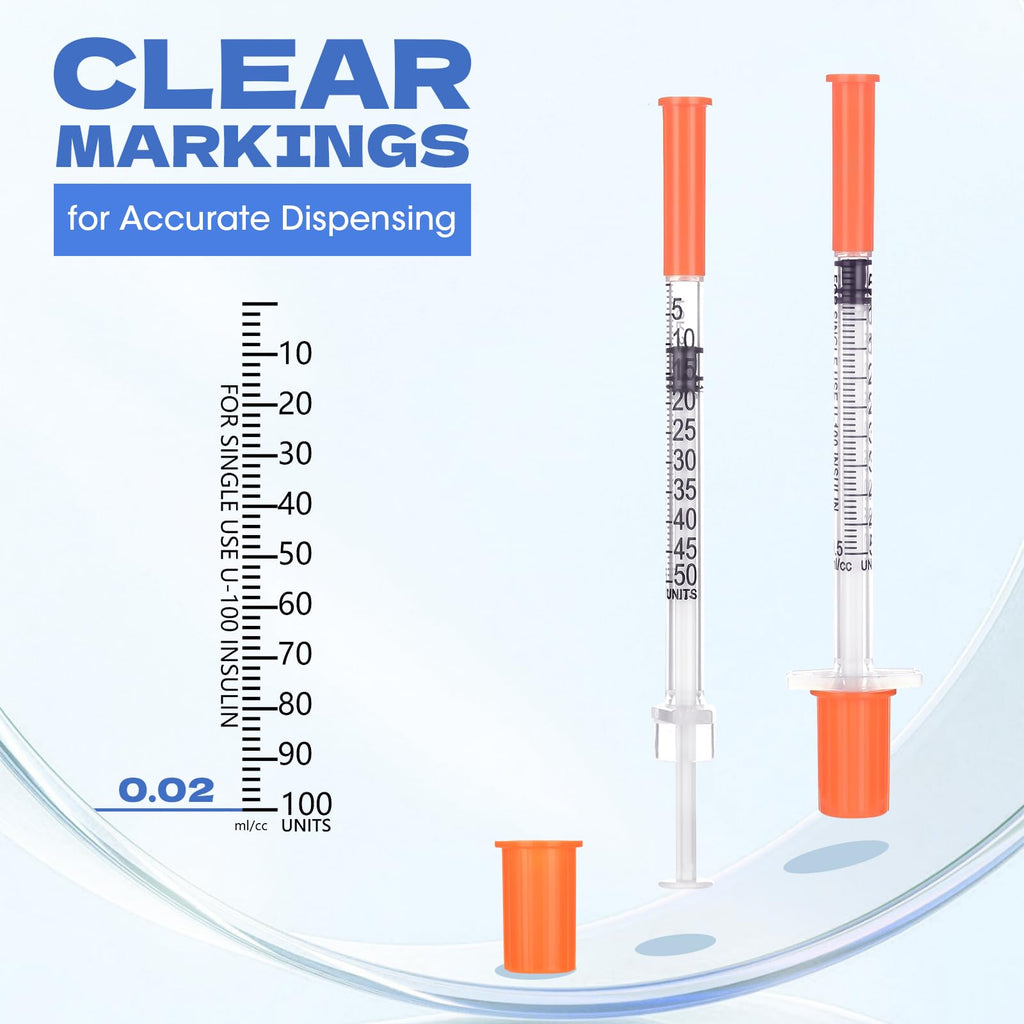 U-100 0.5ml Syringes 32G 1/4"（6mm）, Lab Supplies, Individually Wrapped, Pack of 100