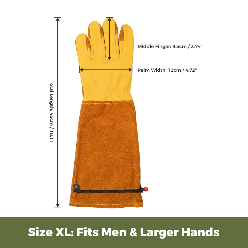 Aegend Long Gardening Gloves for Men, Reinforced Fingertips Cowhide Leather, Elbow-Length Gauntlet Cuff, Breathable & Durable for Yard Work Fit for Large Hands (Gold Yellow, XL)