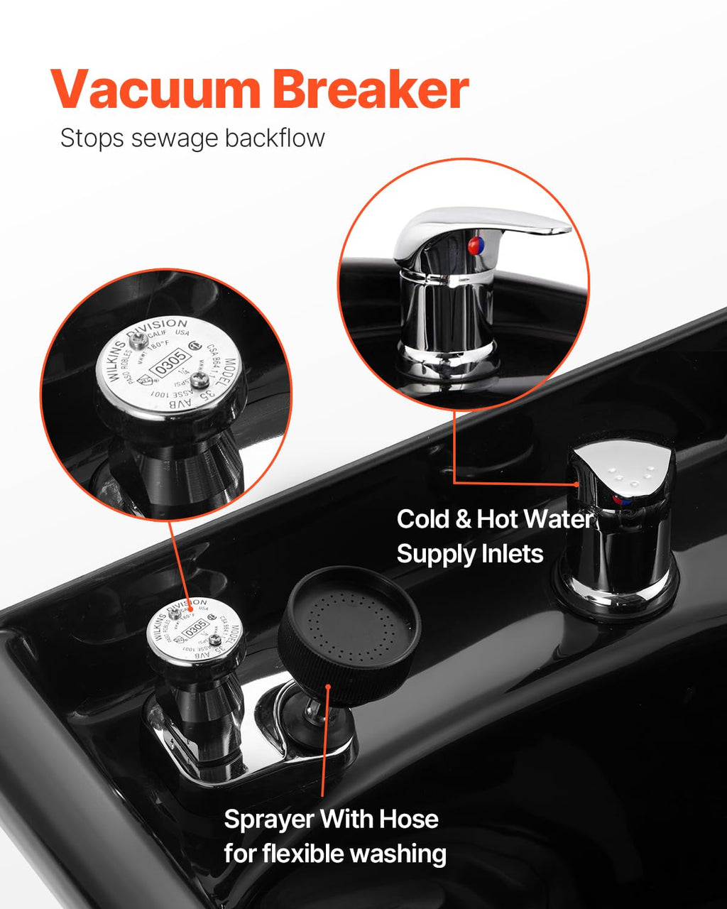 VEVOR Shampoo Basin, Black Hairdresser Sink Shampoo Bowl Sink, ABS Plastic Salon and Spa Hair Washing Sink, Hair Backwash Basin Beauty Salon Equipment for Hair Stylists