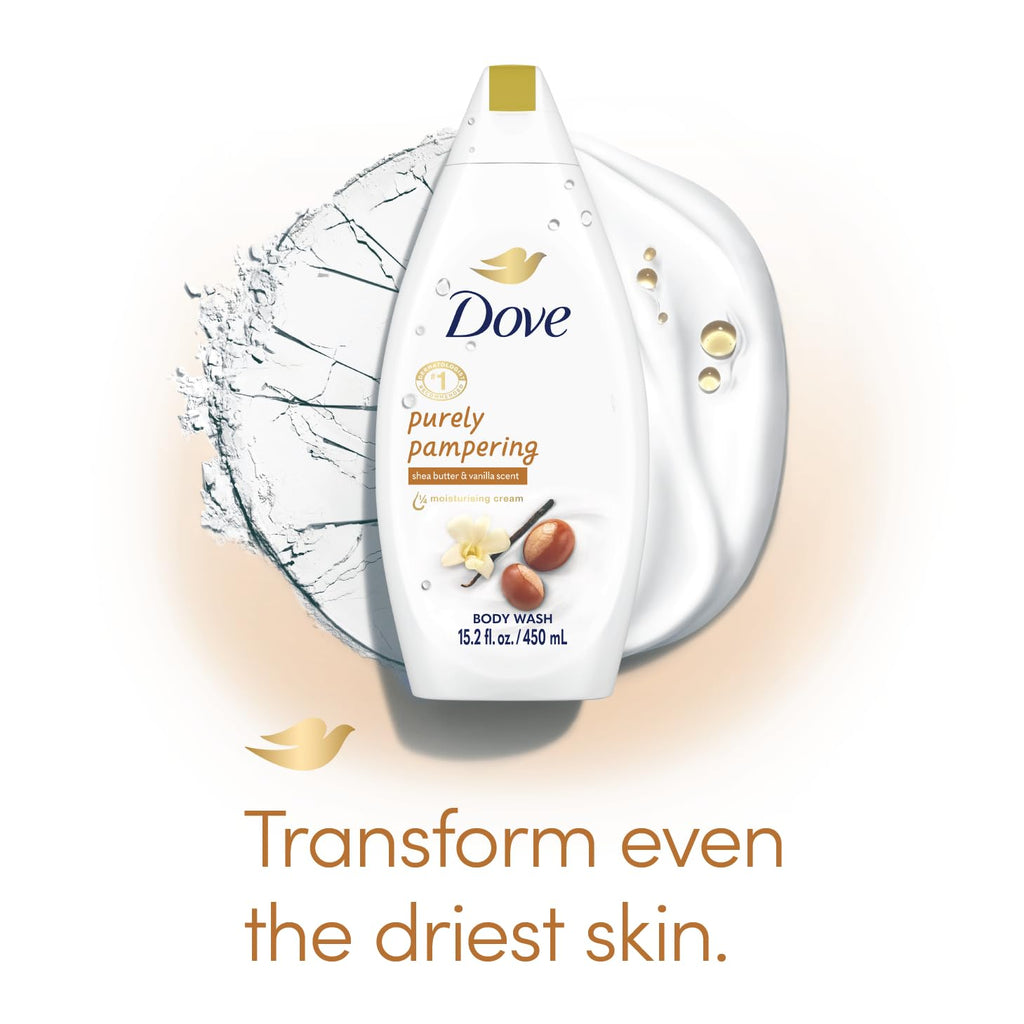 Dove Body Wash 3-Pack – Purely Pampering, Shea Butter & Warm Vanilla for Softer, Smoother Skin, 15.2 Oz Ea