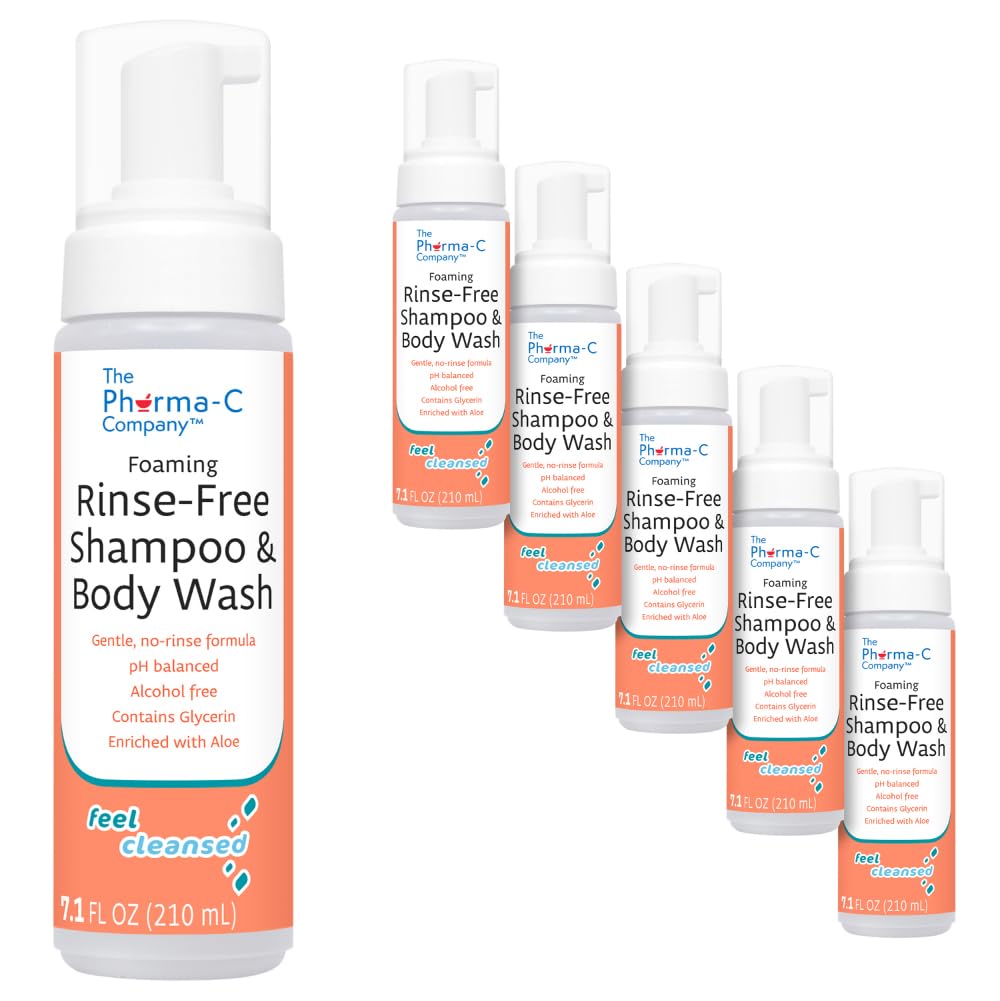 The Pharma-C Company - Foaming Rinse Free Shampoo & Body Wash [6 pack] - Hospital Tested Gentle No-Rinse Formula Leaves Hair & Body Fresh & Clean
