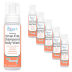 The Pharma-C Company - Foaming Rinse Free Shampoo & Body Wash [6 pack] - Hospital Tested Gentle No-Rinse Formula Leaves Hair & Body Fresh & Clean