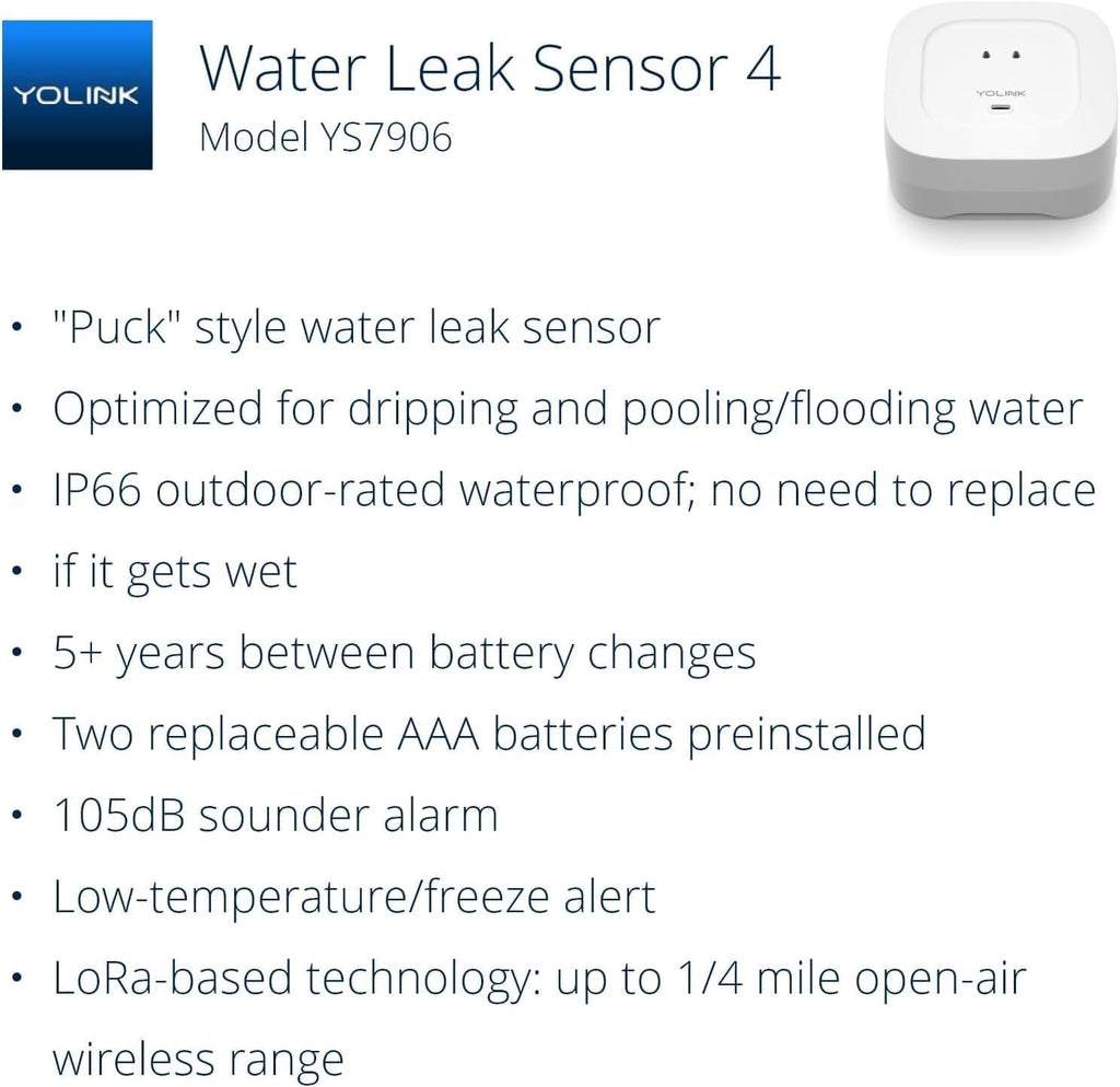 YoLink Water Leak Starter Kit: Hub + 6 Leak Sensor 4 (105 dB Siren), LoRa Long-Range, App/SMS/Email Alerts, D2D Offline, 2 AAA Up to 5-Year Battery, Compatible with Alexa/IFTTT/Home Assistant