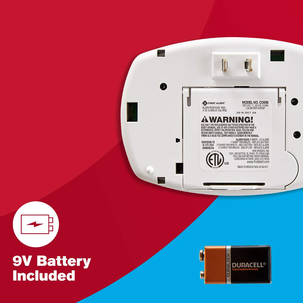 FIRST ALERT CO605 Plug-in Carbon Monoxide Detector with Battery Backup, White