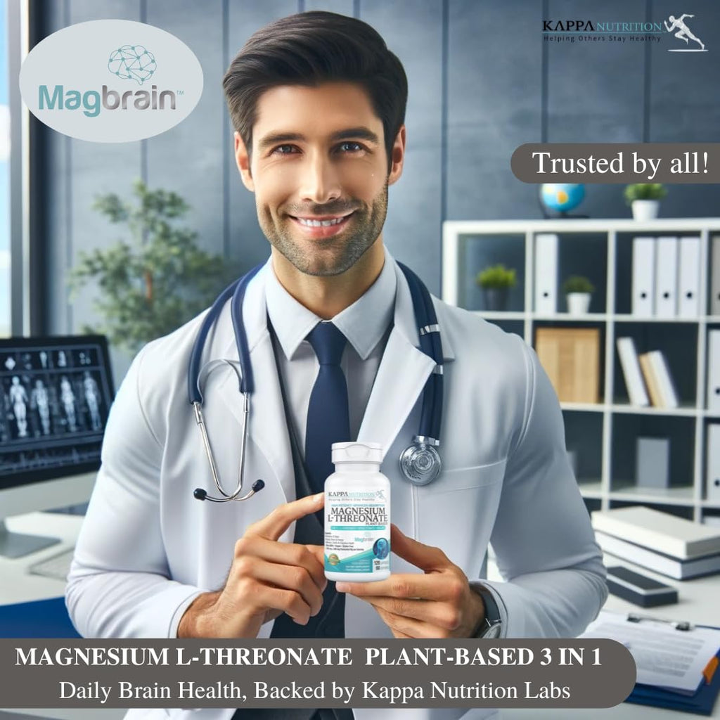 Kappa Nutrition Powered by Magbrain™ Magnesium L-Threonate Plant-Based, 420mg Elemental Magnesium (3 Capsules) from 2,253mg, 120 Vegan Capsules, Brain, Sleep & Muscle Support.