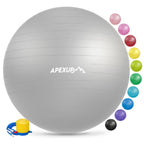 APEXUP Yoga Ball Exercise Ball, Anti Slip Stability Ball Chair, Heavy Duty Large Gym Ball for Fitness, Balance, Core Workout and Physical Therapy (S (15"~18") 45cm, Silver)