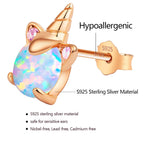 Rose Gold Plated Unicorn Earrings, 14K Hypoallergenic Earrings for Kids ARSKRO S925 Sterling Silver Post Cute Tiny Small Fire Opal Stud Jewelry Gifts for Little Teen Girl Sensitive Ears