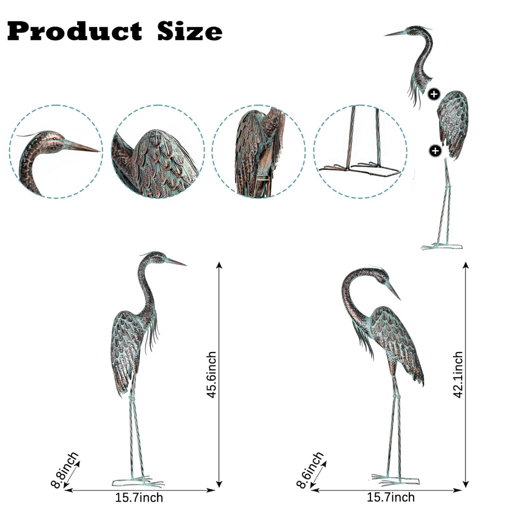 Kircust Garden Crane Statues Metal Heron Outdoor Statue, 46 Inch