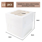 Moretoes 10pcs 8x8x8 Inches Cake Boxes with Window, White Bakery Dessert Boxes, Cajas Pasteles for Cake, Valentine's Day, Mother's Day,Wedding, Birthday, Party