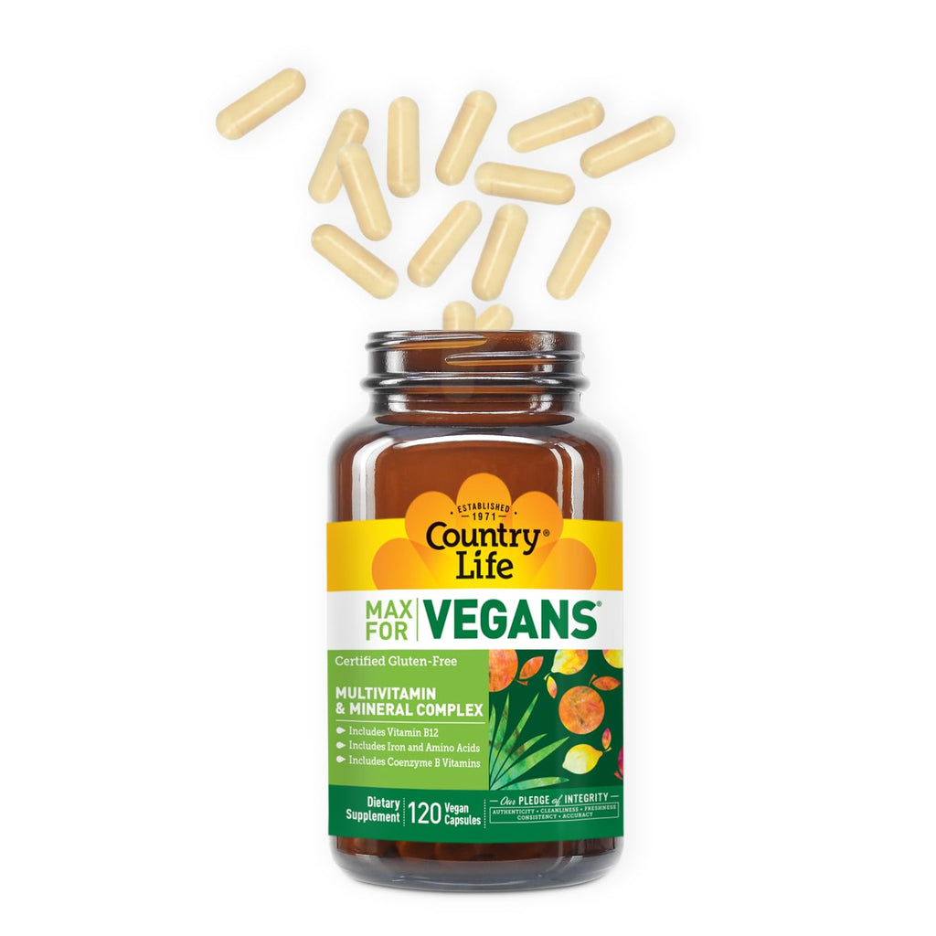 Country Life Max for Vegans - 120 Vegan Capsules - Daily Multivitamins - Immune Support Supplement - Contains Vitamin B12, Iron, Amino Acids, Coenzyme B Vitamins - Gluten-Free