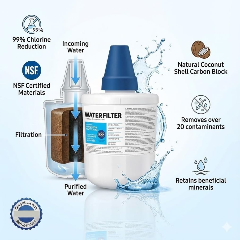 Microfilter HAFCU1/XAA - HAFIN2/EXP Water Filter Replacement – Compatible with DA29-00003B DA29-00003F DA29-00003G – Carbon Block Filtration – Fresh Water & Ice – 24 Month Life 4 PACK