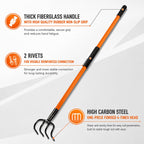 VNIMTI Cultivator for Gardening, 4 Tines Garden Cultivator with Fiberglass Handle, 58 Inches