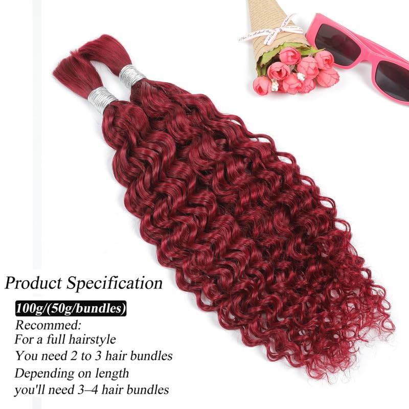 Human Braiding Hair 22inch Water Wave for Braiding Wet and Wavy Micro Braiding Human Hair No Weft Human Braiding Hair Extensions for Box Boho Braids 100g With 2Bundles（22inch,99J#)