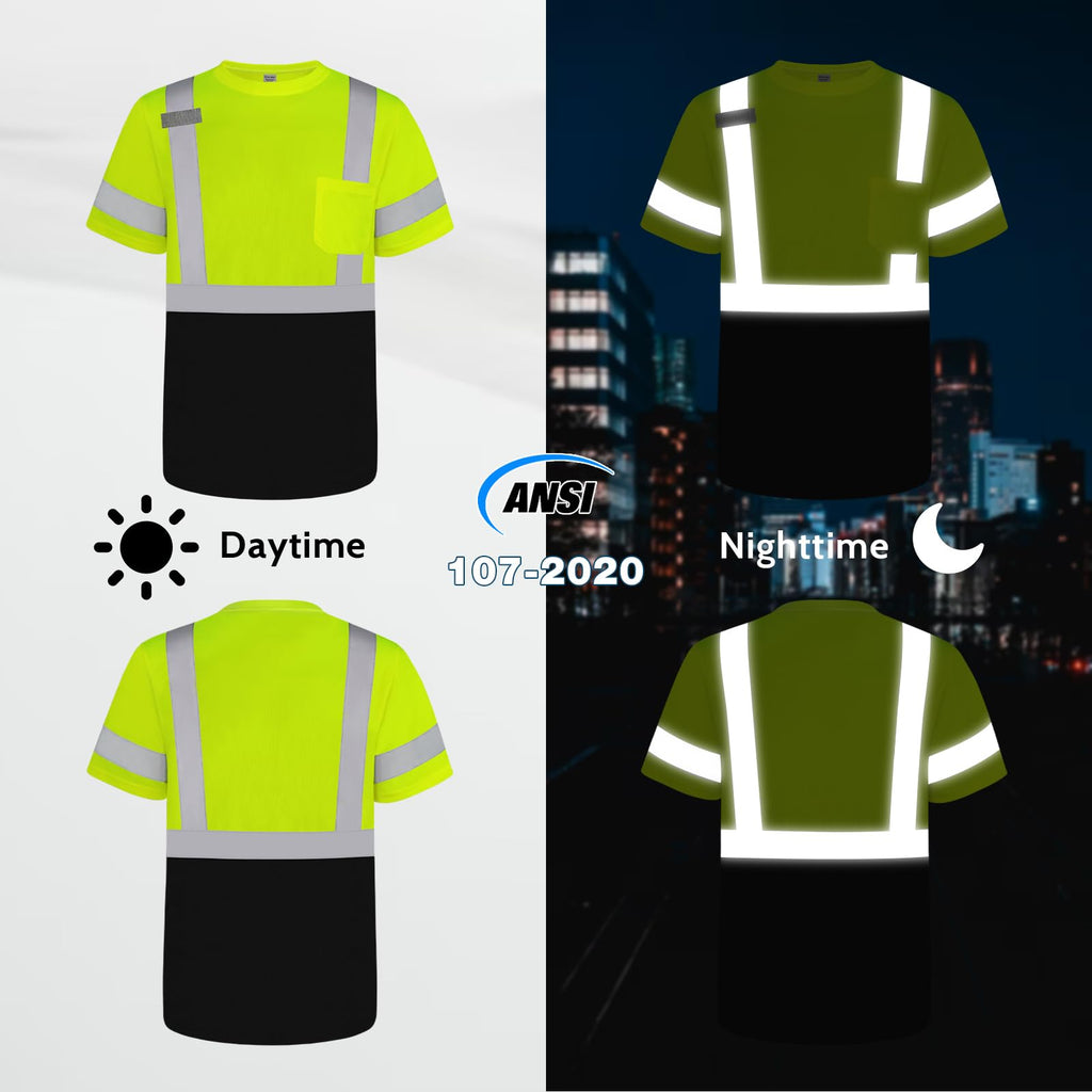 Uno Mejor Hi Vis Shirts for Men Construction Class 2 High Visibility Shirts for Men, Hi Vis Reflective Safety T-Shirts for Men Women, Short Sleeve Work Shirts with Black Bottom, Yellow XL, 3PCS