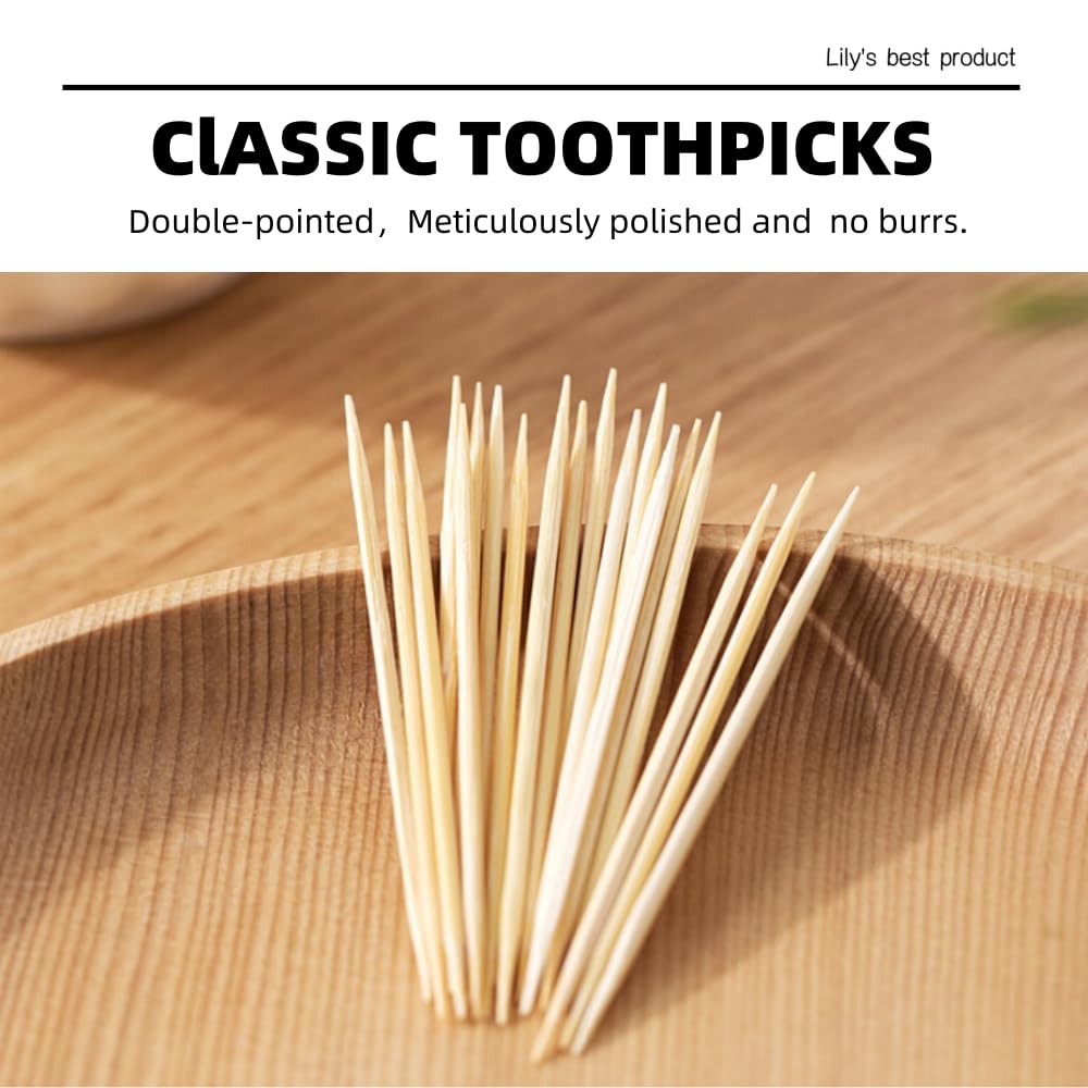 HOPELF Bamboo Toothpicks for Teeth Cleaning, Appetizer, Olive, Barbecue, Fruit, Double-Points Wooden Toothpick.1200 Count