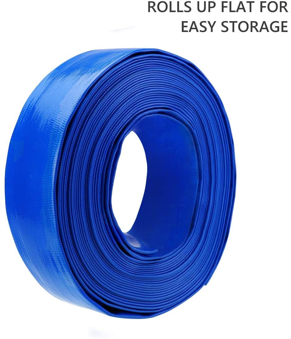 Eastrans 2" x 100 FT Heavy Duty Pool Backwash Hose, Reinforced PVC Lay Flat Discharge Hose, Weather Resistant & Burst Resistant with 2 Hose Clamps