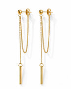 Dainty 18K Gold Plated Chain Earrings for Women - Long Threader Earring with Hypoallergenic Bar Drop Dangle Design, Elegant Line Dangly Jewelry Gift