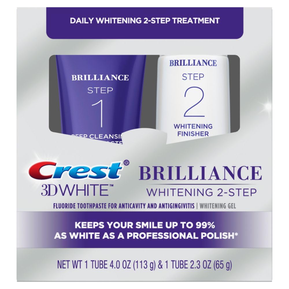 Crest 3D White Brilliance 2-Step Teeth Whitening Toothpaste Kit, Deep Cleansing Toothpaste (4.0 oz) and Whitening Gel Finisher (2.3 oz), Daily At-Home Whitening System