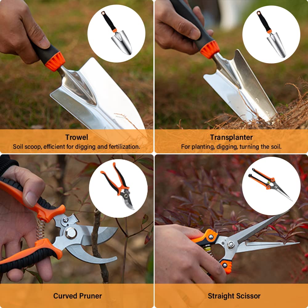 QINGFANGLI Garden Tool Set, 10 PCS Stainless Steel Heavy Duty