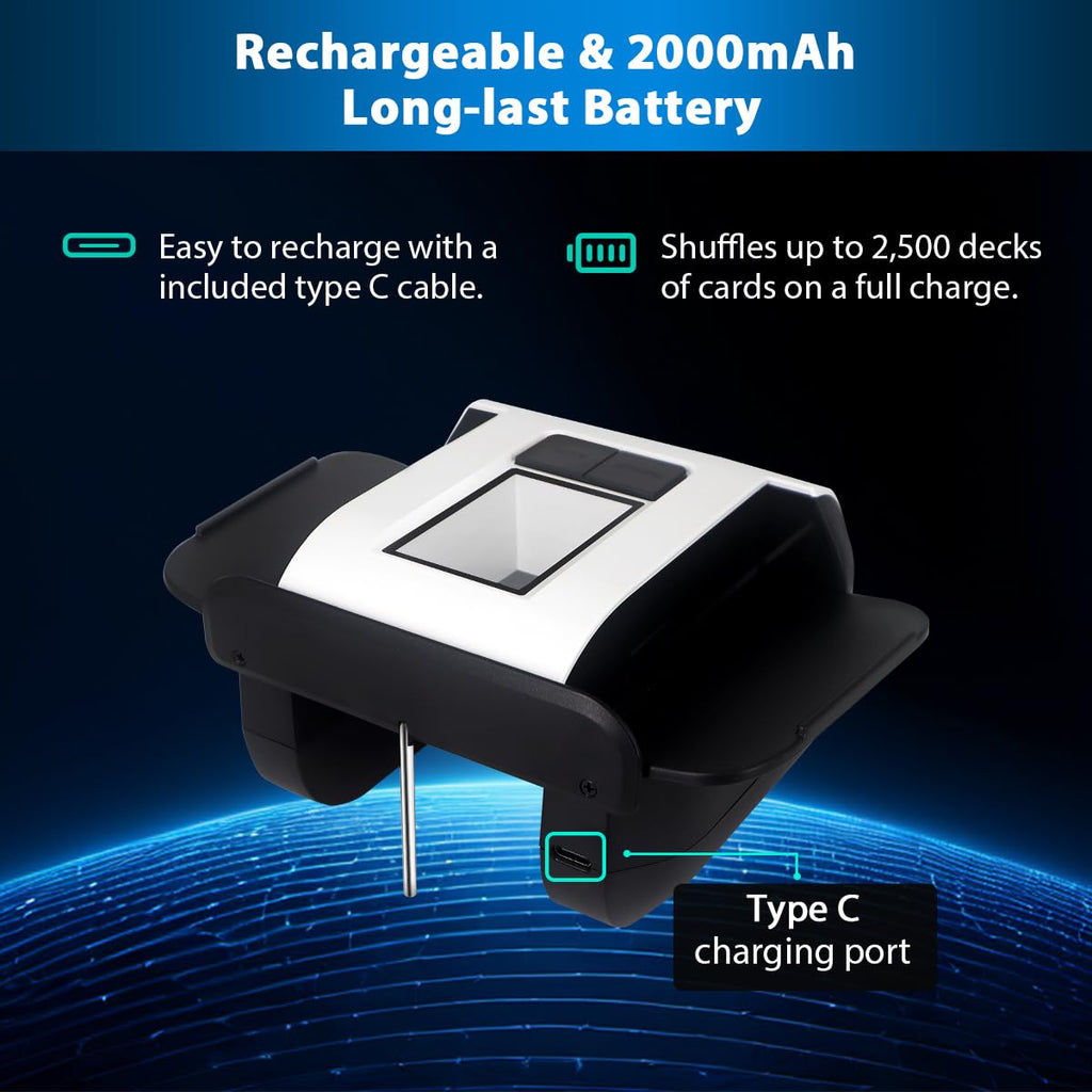 ShuffleBox Automatic Card Mixer S1 with Built-in Rechargeable 2000mAh Battery, Ultra-Silent 2-Stage Mixing Machine
