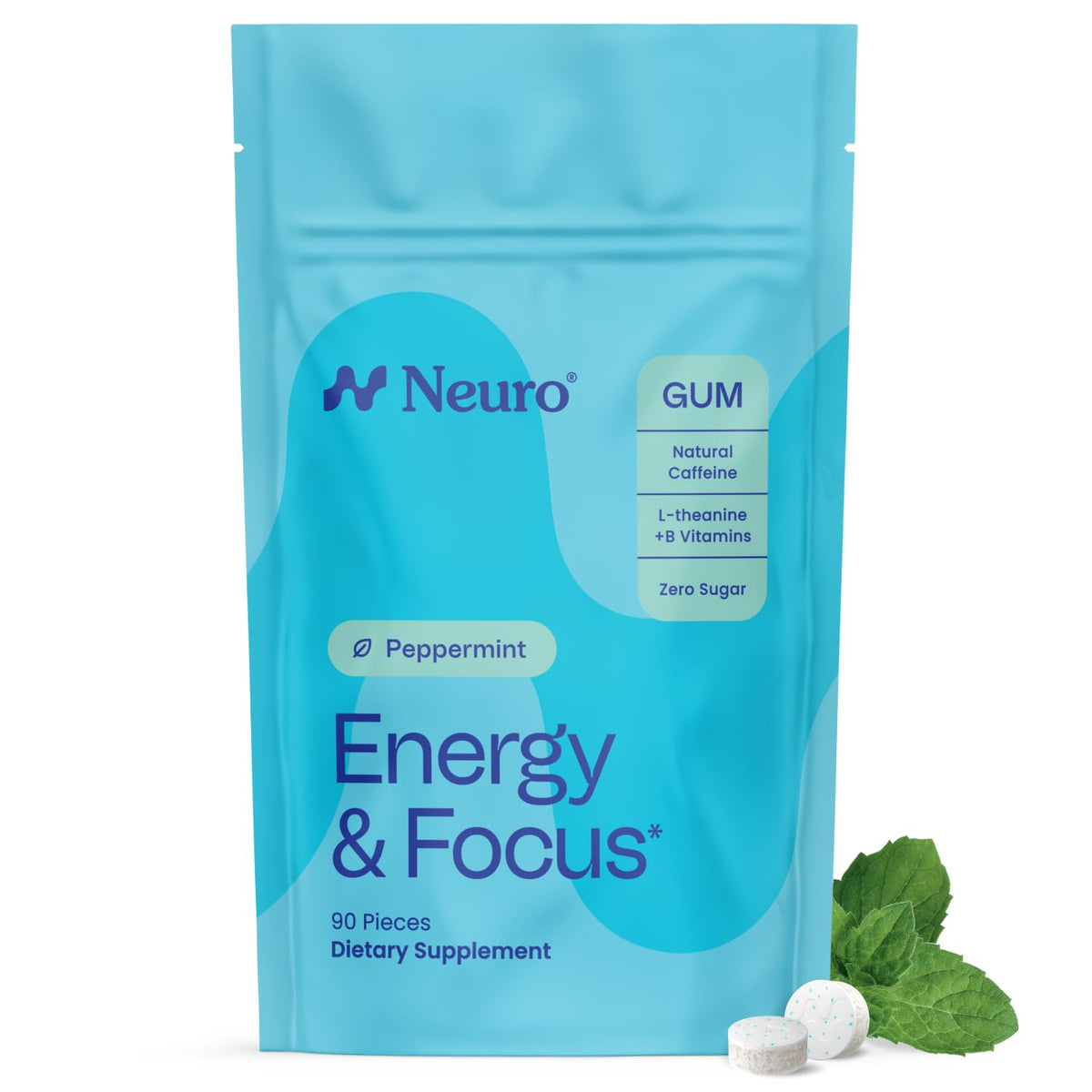 Neuro Energy & Focus Gum, Peppermint, 90 Count