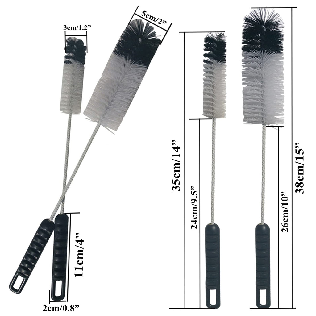 Coralpearl Bottle Brushes Thin Long Handle X 2, Utility Skinny Wire Cleaner Set Big Small, Bendable Flexible for Cleaning Narrow Neck Water, Beer, Wine, Baby Bottles, Pipes, Tubes, Hoses, and Flasks