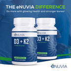 Enuvia D3+K2 - Vitamin D3 K2 Supplement for Women and Men - 60 Veggie Capsules - with Bioperine Black Pepper Extract - Supports Maximum Calcium Absorption and Heart and Bone Health - Made in The USA