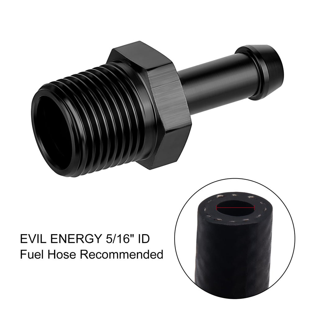 EVIL ENERGY 3/8" NPT Male to 5/16" Barb Fitting Adapter Straight Aluminum Black 2PCS