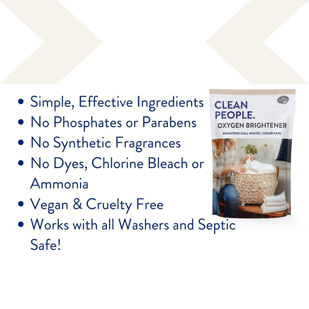 The Clean People Oxygen Brightener Stain Remover | Bleach Alternative, Simple Ingredients, Brightens Dull Whites AND Colors | 79 oz