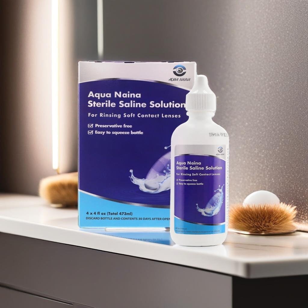 Oculus Curae Aqua Naina Saline Solution – Preservative-Free Sterile Rinse for Soft, Hard & Gas Permeable Contact Lenses – Unisol 4 Alternative – Travel-Friendly – 4X 4 fl oz Bottles