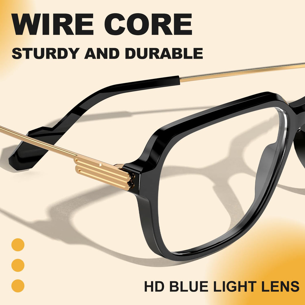 VISOONE Blue Light Glasses Matte Black Oversized Square Frame Anti Glare Ryan