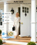 KLLOQUE Fingerprint Door Lock, Smart Fingerprint Door Knob with Lock, Biometric Door Locks with App Control & Key, Keyless Thumbprint Entry Door Locks for Bedroom, Front Door, Home, Apartment-Brass