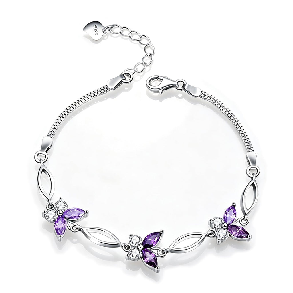 Nieboa S925 Sterling Silver Purple Butterfly Bracelets for Women,Anniversary Jewelry Gift for Women Mother Wife friend(Purple)