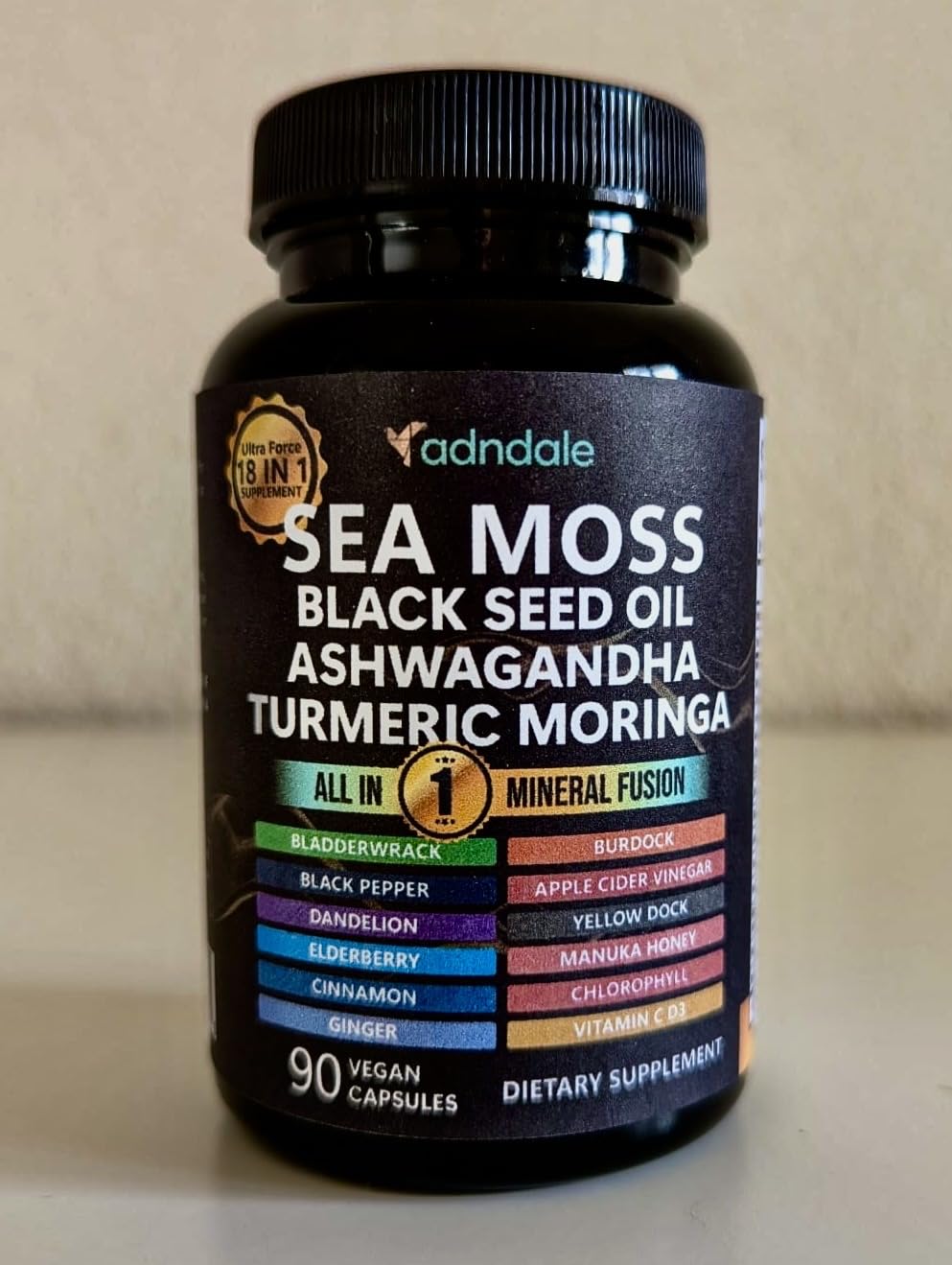 Adndale Sea Moss Capsules - Sea Moss Blend with Ashwagandha, Turmeric & Black Seed Oil - 180 Count