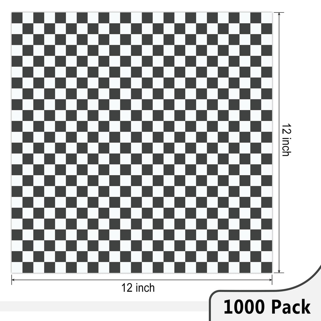EcoDispose 12 x 12 Inches Grease Proof Deli Paper Precut Sheets for Deli Food, BBQ, Picnic, Party (1000 Pcs, Black&White Checker)