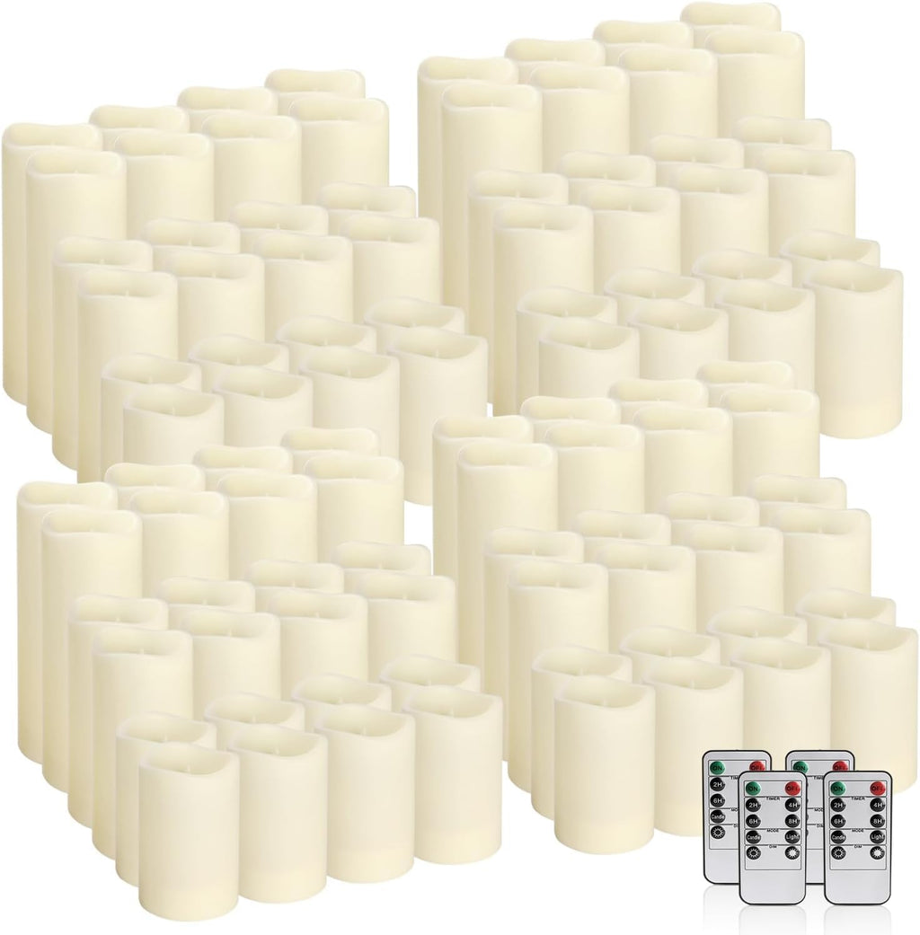 YOROXRG Set of 96 Waterproof Outdoor Flameless Candles, LED Candles with 4 Remote and Timer,(H 4" 5" 6" x D 2.2"),for Halloween Wedding Festival