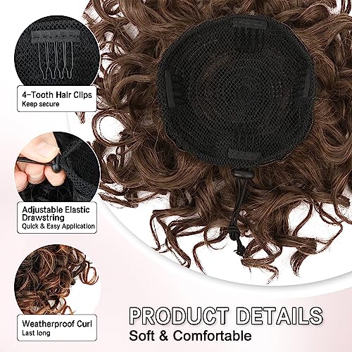 Lommel Messy Bun Hair Piece Short Curly Ponytail Extension Elastic Drawstring Loose Wave Curly Hair Buns Hair Piece Synthetic Hair Extensions Hair Bun for Women Daily Use(Black to Auburn Brown)