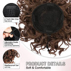 Lommel Messy Bun Hair Piece Short Curly Ponytail Extension Elastic Drawstring Loose Wave Curly Hair Buns Hair Piece Synthetic Hair Extensions Hair Bun for Women Daily Use(Black to Auburn Brown)