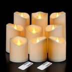 Flameless Candles 4" 5" 6" Set of 9 Outdoor Indoor Pillars Battery Operated Flickering Candles Include 8-Key Remote Timer Function Ivory Fake LED Candles for Wedding, Aniversary,Christmas Decor