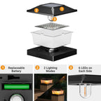 btfarm 4x4 Solar Flame Post Cap Lights Outdoor, 2 Pack Flickering Flame Deck Fence Post Lights, Waterproof Solar Powered Lighting Outside Fit 4x4 3.5x3.5 Wooden/Vinyl for Porch Patio Garden, Black Cap