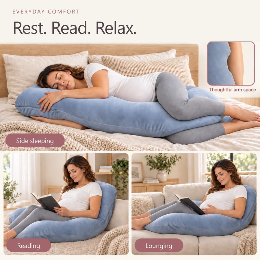 MOON PARK Pregnancy Pillows for Sleeping - 57 Inch U Shaped Full Body Maternity Pillow with Removable Cover - Support for Back, Legs, Belly, Hips - Pregnancy Pillow for Women - Grey