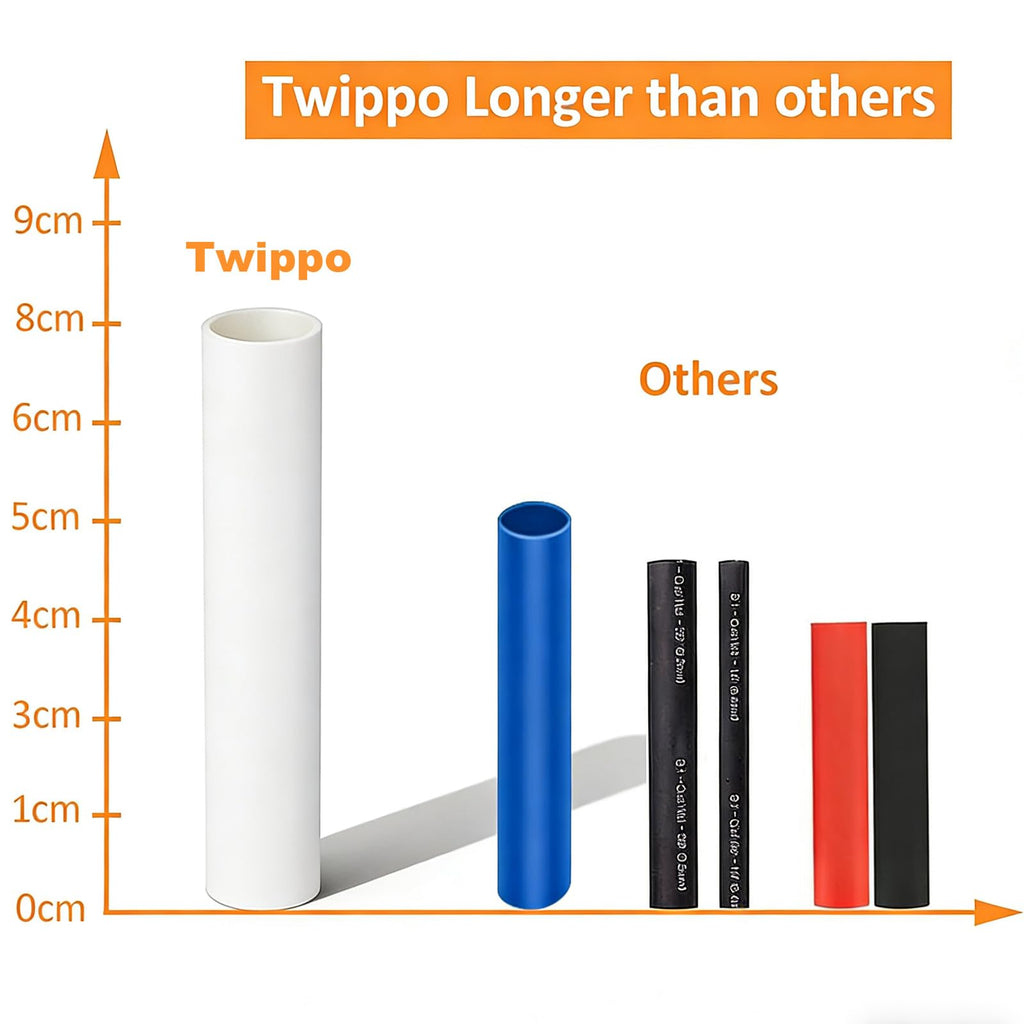 Twippo Heat Shrink Tubing Kit 355pcs - 3:1 Adhesive Lined - Electrical Waterproof Industrial Heat Shrink Terminal Connectors - Marine Grade Wire Connector Shrink Wrap Tube - 3.15" Length - White