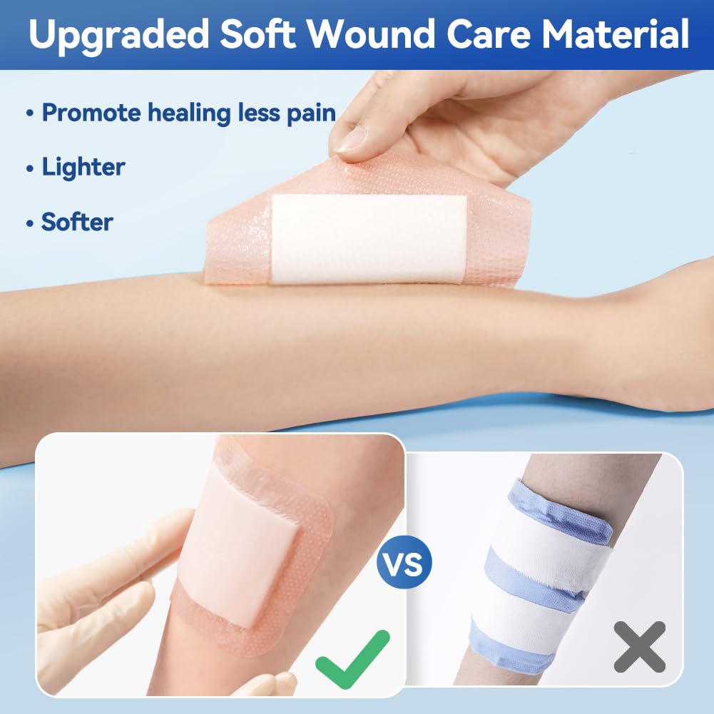 Dimora Silicone Super Absorbent Wound Dressings - Gentle Adhesive Bandages with Ultrasorb Polymer,Heavy Exudate Wound Care Pads 5"X 5" 10 Count