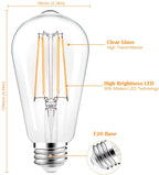 PARTPHONER LED Light Bulbs Dimmable Vintage Edison Bulb, E26 LED Bulb 60W Equivalent 720 Lumens, Warm White 2700K, ST58 Antique LED Filament Bulb CRI 85+, Clear Glass, Pack of 24