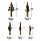 IRONANT 5PCS HSS Titanium Step Drill Bit Set for Metal Unibit
