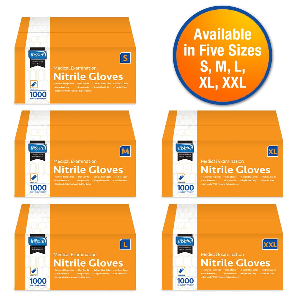 Inspire Nitrile Exam Gloves | The Original Quality Stretch Nitrile Cobalt Blue | 4.5 Gloves Disposable Latex Free Medical EMT (Cobalt Blue, XXL)